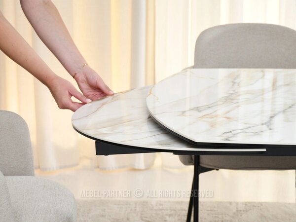 Elegantný rozkladací stôl 180(260)x98 CANO - béžový mramor / čierny