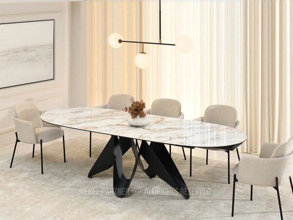 Elegantný rozkladací stôl 180(260)x98 CANO - béžový mramor / čierny