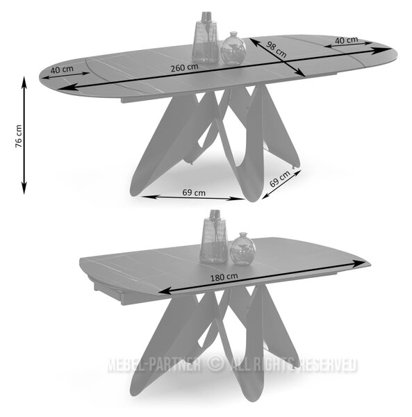 Elegantný rozkladací stôl 180(260)x98 CANO - béžový mramor / čierny