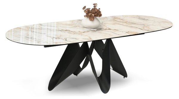 Elegantný rozkladací stôl 180(260)x98 CANO - béžový mramor / čierny