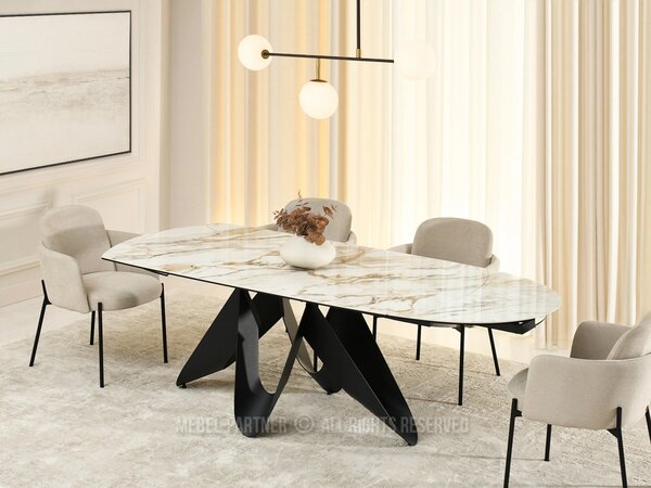 Elegantný rozkladací stôl 180(260)x98 CANO - béžový mramor / čierny