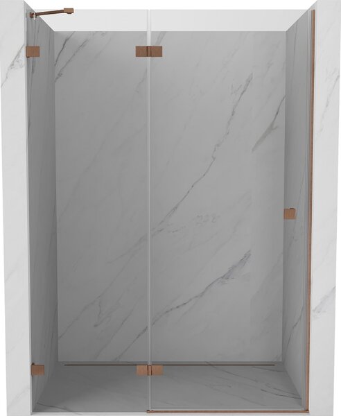Mexen Lunar, ľavé výklopné sprchové dvere 130 cm, 8mm číre sklo, medený matný profil, 834-130-000-65-00-L