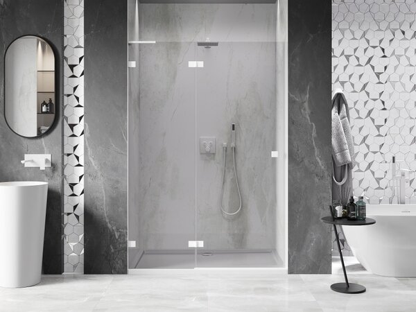 Mexen Lunar L, ľavé otočné sprchové dvere 130 cm, 8mm číre sklo, biely profil, 834L-130-000-20-00-L