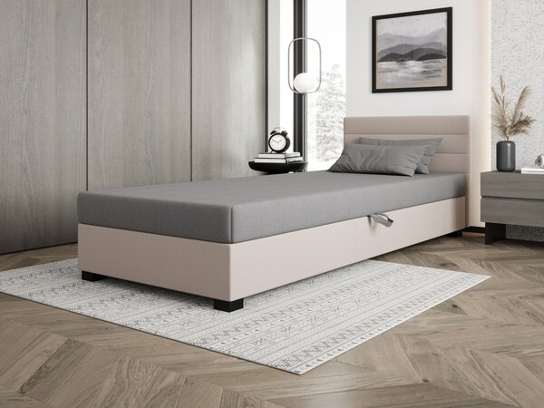 Čalúnená posteľ 100x195 KASANDRA 1 s úložným priestorom - svetlo šedá / ecru