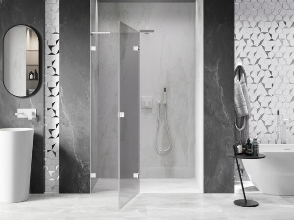 Mexen Lunar L, ľavé otočné sprchové dvere 130 cm, 8mm číre sklo, biely profil, 834L-130-000-20-00-L