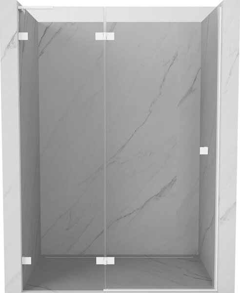Mexen Lunar L, ľavé otočné sprchové dvere 130 cm, 8mm číre sklo, biely profil, 834L-130-000-20-00-L