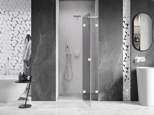 Mexen Lunar L, pravé otočné sprchové dvere 80 cm, 8mm číre sklo, biely profil, 834L-080-000-20-00-P
