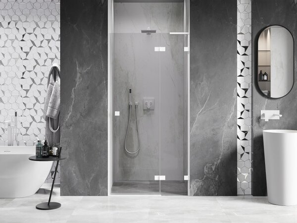 Mexen Lunar L, pravé otočné sprchové dvere 80 cm, 8mm číre sklo, biely profil, 834L-080-000-20-00-P
