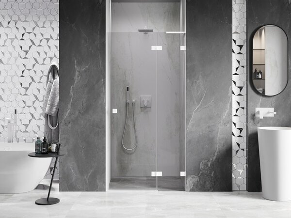 Mexen Lunar L, pravé otočné sprchové dvere 80 cm, 8mm číre sklo, biely profil, 834L-080-000-20-00-P