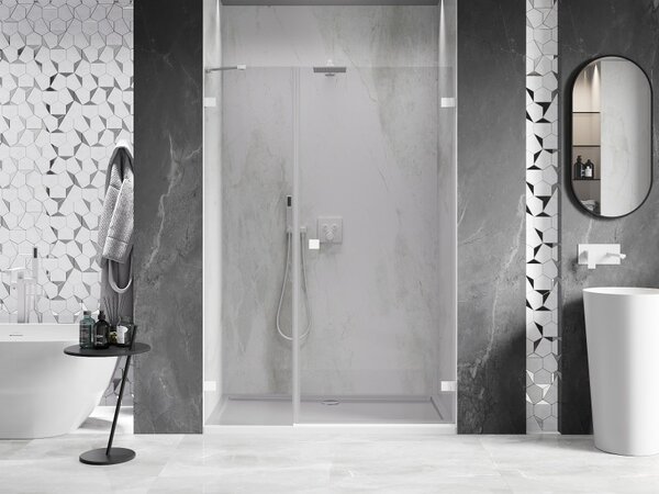 Mexen Lunar-B, pravé otočné sprchové dvere 110 cm, 8mm číre sklo, biely profil, 832S-110-050-20-00-P
