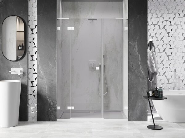 Mexen Lunar L, ľavé otočné sprchové dvere 120 cm, 8mm číre sklo, biely profil, 834SL-120-050-20-00-L