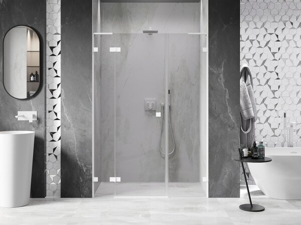 Mexen Lunar L, ľavé otočné sprchové dvere 120 cm, 8mm číre sklo, biely profil, 834SL-120-050-20-00-L