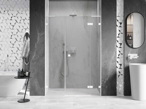Mexen Lunar L, pravé otočné sprchové dvere 120 cm, 8mm číre sklo, biely profil, 834SL-120-050-20-00-P