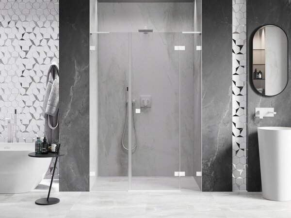 Mexen Lunar L, pravé otočné sprchové dvere 120 cm, 8mm číre sklo, biely profil, 834SL-120-050-20-00-P