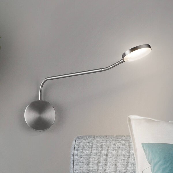 Knapstein LED nástenné svetlo Thea-W, ovládanie gestami, niklová, výstup 60 cm, Hliník / sivá / zinok, Obývacia izba / jedáleň, kov, Moderný, Svetlo na čítanie