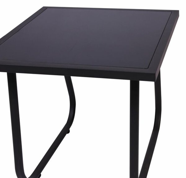 Záhradný relaxačný set stôl a 2 kreslá, oceľ, šedá