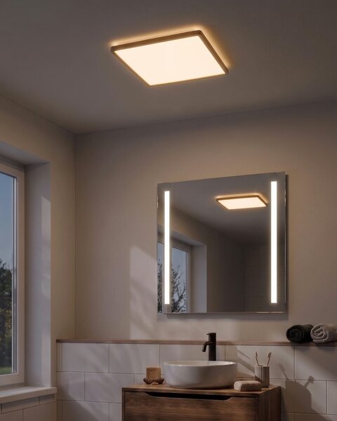 Stropné LED svietidlo svetlohnedé syntetický materiál 42 cm štvorcový tvar LED panelové svetlo zapustené ploché s diaľkovým ovládaním