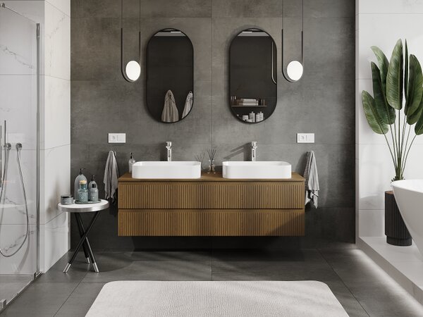 Mexen Rivel, kúpeľňová skrinka 160 cm, 2 zásuvky, drážkovaná, orech, 91A20-16047-2-BFF86