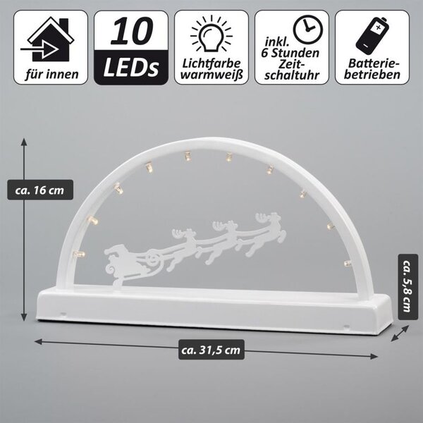 Kovový svetelný oblúk, teplé biele, 10 LED, časovač