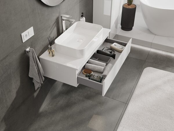 Mexen Orio, kúpeľňová skrinka 90 cm s hornou časťou, 1 zásuvka, biela lesklá, 91A10-09023-1-BFC00