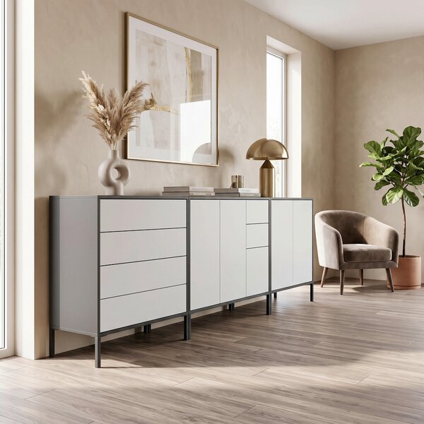 ŠIROKÁ KOMODA, antracitová, biela, 263,5/86/33 cm MID.YOU - Komody, Online Only
