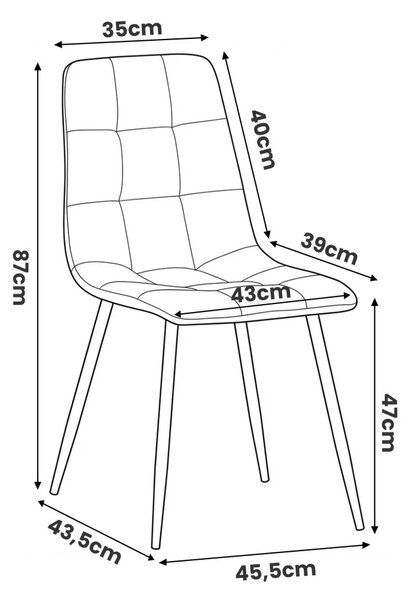 Set 2x prešívaná jedálenská stolička NIROLIA - čierna / čierna