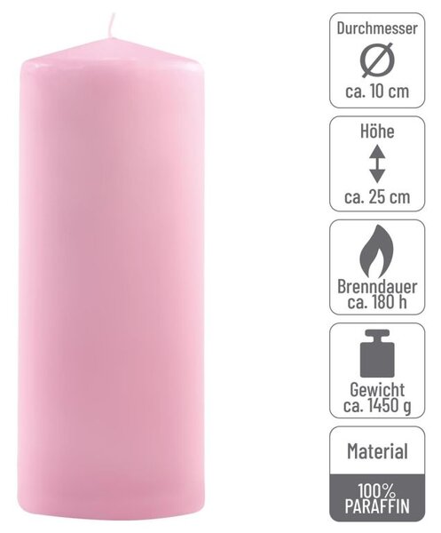 Sada stĺpových sviečok, 25 cm, Ø10 cm, ružová, 2 ks