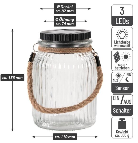 Sada solárnych svetiel, 3 LED, plastové, teplá biela, 3 ks