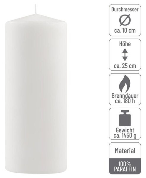 Sada stĺpových sviečok, 25 cm, Ø10 cm, biela, 2 ks