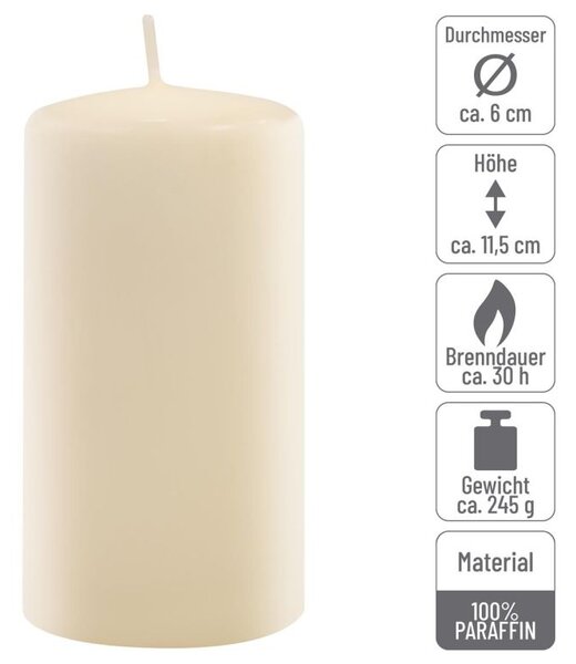 Sada stĺpových sviečok, 11,5 cm, Ø 6 cm, krémová, 18 ks