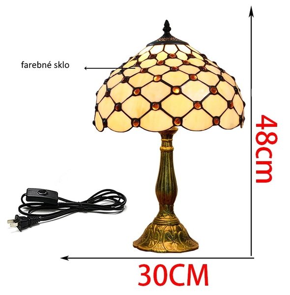 Tiffany stolná lampa Stonenet 201 Huizhou Oufu Lighting v.48xš.30, sklo/kov,40W