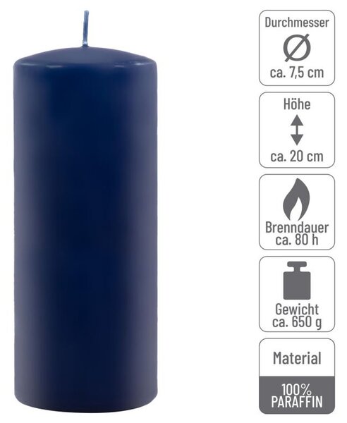 Sada stĺpových sviečok, 20 cm, Ø 7,5 cm, modrá, 2 ks