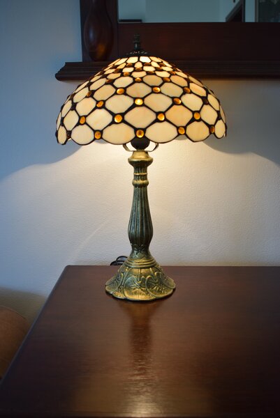 Tiffany stolná lampa Stonenet 201 Huizhou Oufu Lighting v.48xš.30, sklo/kov,40W