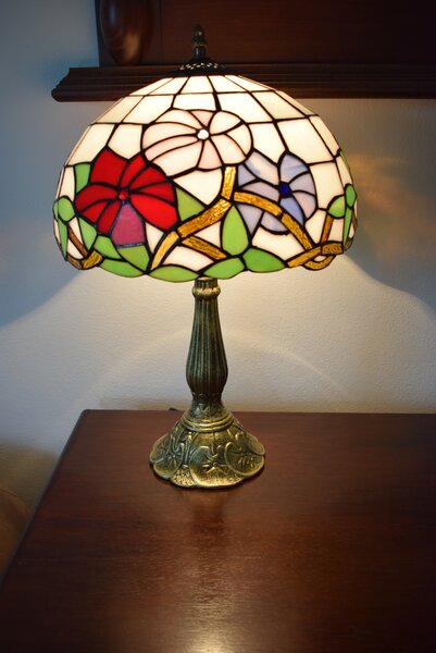 Tiffany stolná lampa Flowers 207- Huizhou Oufu Lighting v.48xš.30, sklo/kov,40W