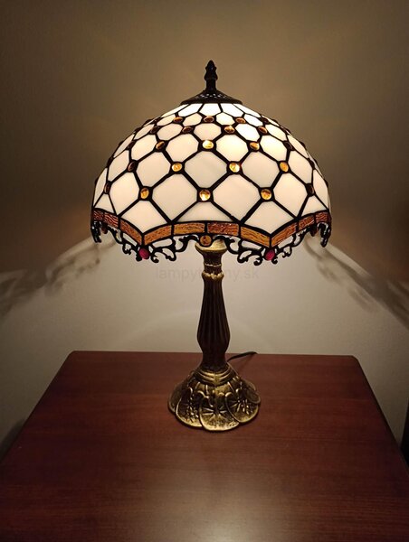 Tiffany stolná lampa Stone Elegance 216HuizhouOufuLighting v48xš30,sklo/kov,40W