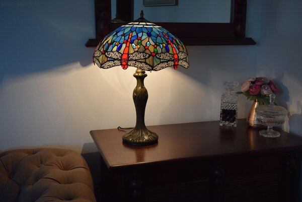 Lampy Tiffany Tiffany stolná lampa Dragon blue 300 Huizhou Oufu Lightin v.58xš.40,sklo/kov,40W