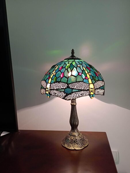 Tiffany stolná lampa Dragonflyazur 217Huizhou Oufu Lighting v48xš30,sklo/kov,40W