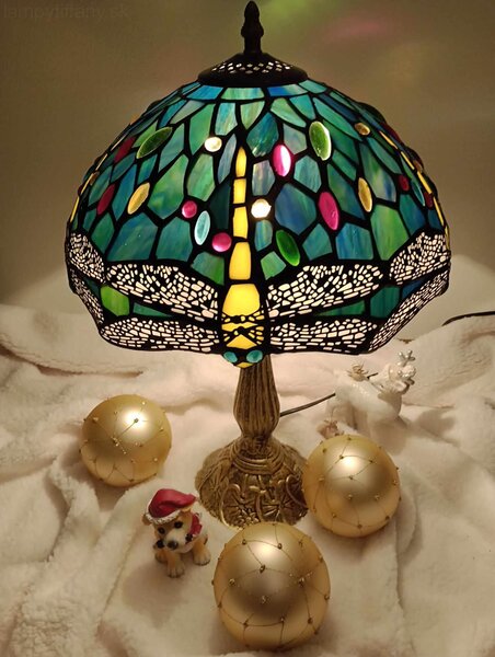 Tiffany stolná lampa Dragonflyazur 217Huizhou Oufu Lighting v48xš30,sklo/kov,40W