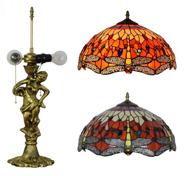 Tiffany stolná lampa Lady 301- Huizhou Oufu Lighting v.67xš.40, sklo/kov,40W