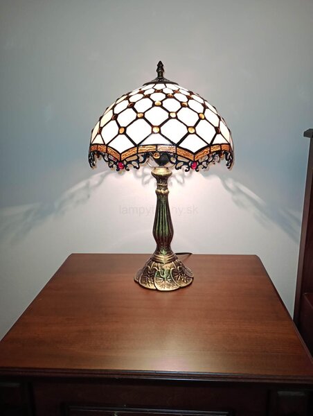 Tiffany stolná lampa Stone Elegance 216HuizhouOufuLighting v48xš30,sklo/kov,40W