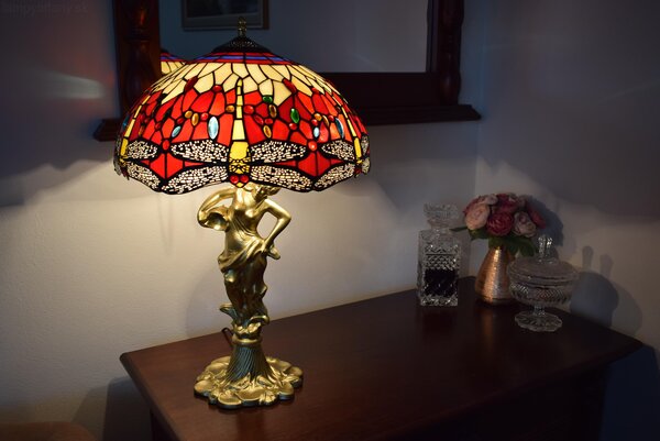 Tiffany stolná lampa Lady 301- Huizhou Oufu Lighting v.67xš.40, sklo/kov,40W