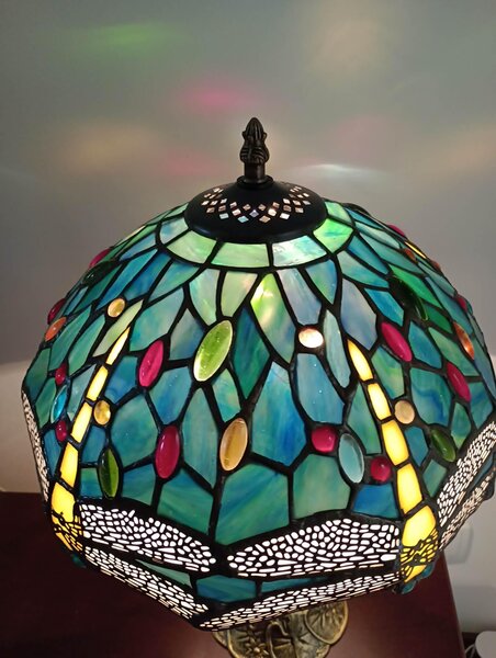 Tiffany stolná lampa Dragonflyazur 217Huizhou Oufu Lighting v48xš30,sklo/kov,40W