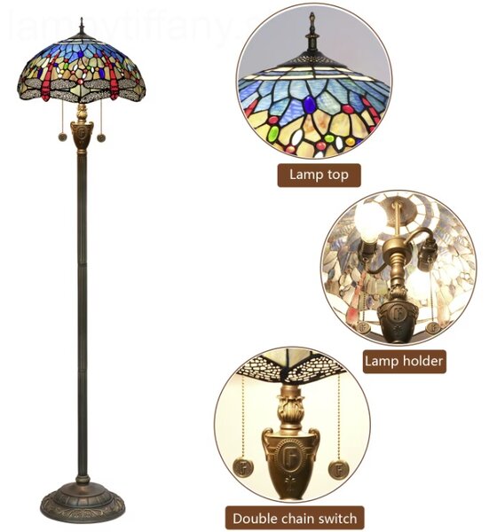 Tiffany stojaca lampa Dragonfly blue 401 HuizhouOufuLighting v163xš40,sklo/kov,40W
