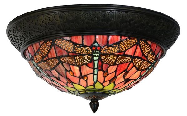 Tiffany stropné svietidlo Dragonfly triangle 600-Clayre&Eef v19xš38,sklo/kov,40W