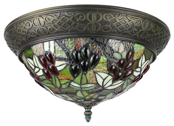 Tiffany stropné svietidlo Grape 604 - Clayre&Eef v.20xš.38,sklo/kov,25W