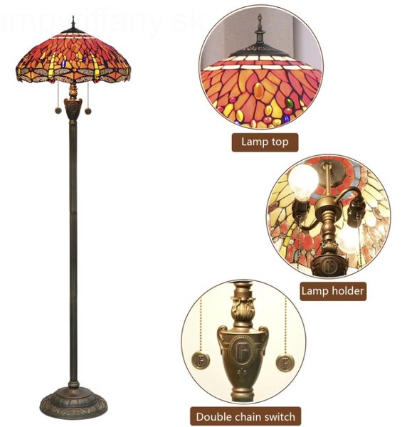 Tiffany stojaca lampa Dragonfly orange 402 HuizhouOufuLighting v163xš45,sklo/kov,40W