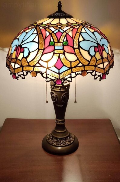 Tiffany stolná lampa Barokheart 303- Huizhou Oufu Lightin v.58xš.40,sklo/kov,40W
