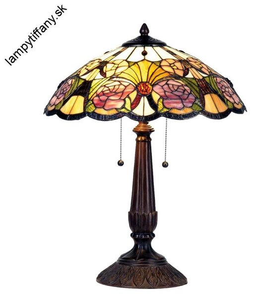 Lampy Tiffany Tiffany stolná lampa Pink rose 305Clayre & Eef, v.57xš.44,sklo/polyresin,60W