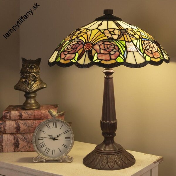 Lampy Tiffany Tiffany stolná lampa Pink rose 305Clayre & Eef, v.57xš.44,sklo/polyresin,60W