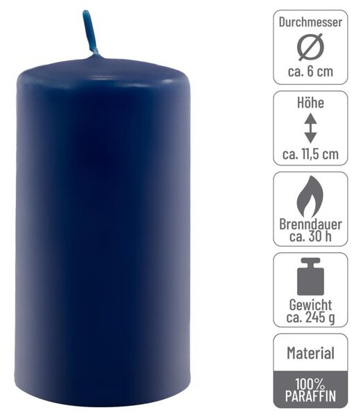 Sada stĺpových sviečok, 11,5 cm, Ø 6 cm, modrá, 12 ks